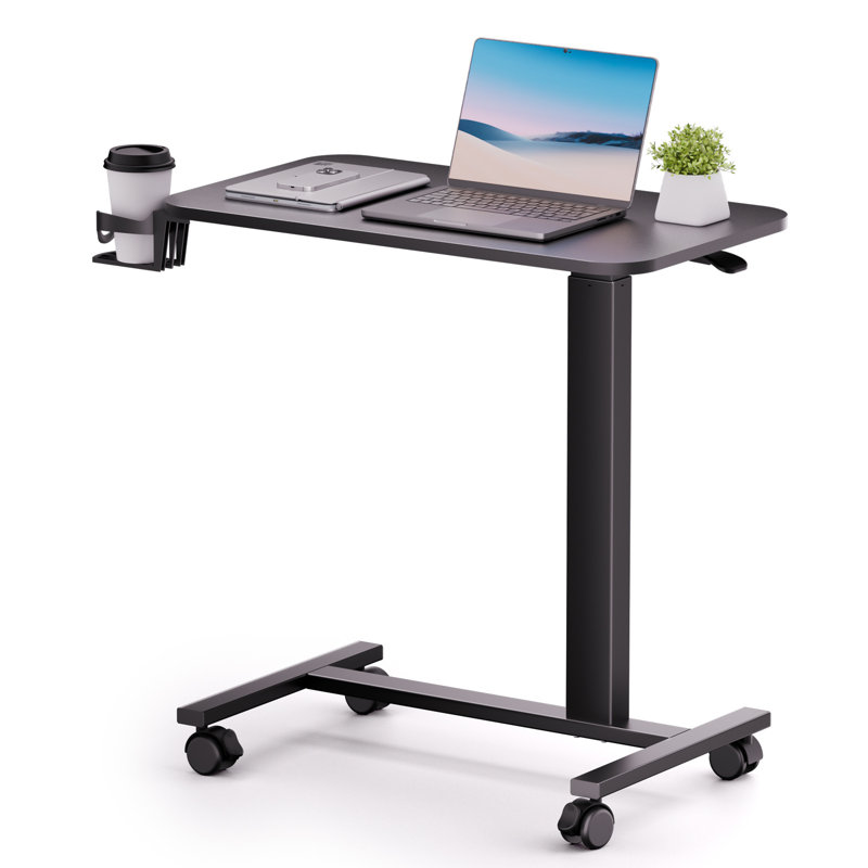 Adjustable Overbed Bedside Table With Lockable Wheels, Pneumatic Mobile Standing Laptop Desk, Small Standing Desk Portable Rolling Overbed Table Hospital Home Use