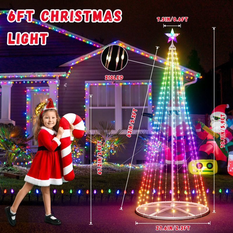 Lumières d'extérieur pour arbre de Noël, H 153,5 po x l 64 po x P 64 po