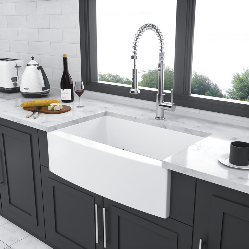 Farmhouse Sink - 30 Inch Kitchen Sink Ceramic Arch Edge Apron Front Single Bowl Farm Kitchen Sinks, Gunmetal Black