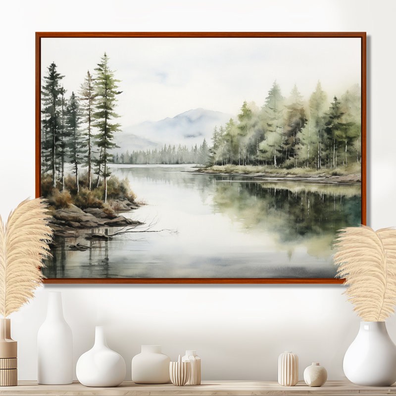 Scandinavian Lake Tranquility sur impression sur toile, H 12 po x l 20 po x P 1 po, Cadre flottant brun