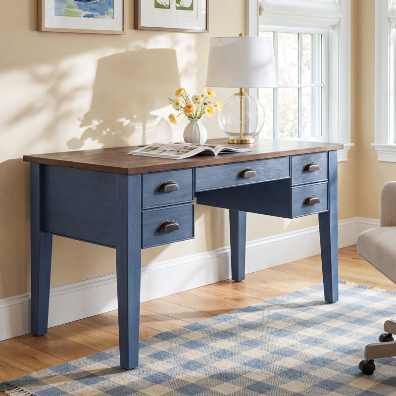 Bureau Vivienne avec prises intégrées, Bleu cendré