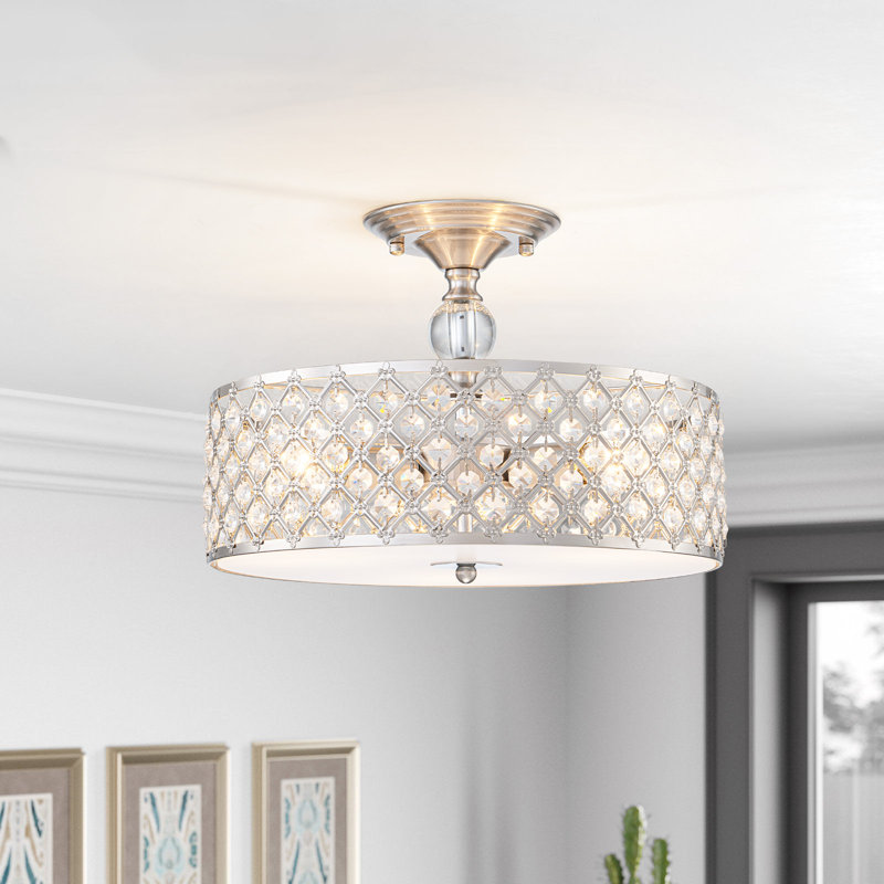 3-light Modern Semi Flush Mount, Brushed Nickel