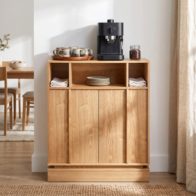 Farmhouse Fluted Sideboard Buffet Cabinet with 2 Doors & Adjustable Shelf, TV Media Console with Open Storage & Cable Management, Storage Cabinet for Living Room, Entryway, Kitchen, Dining Room & Hallway