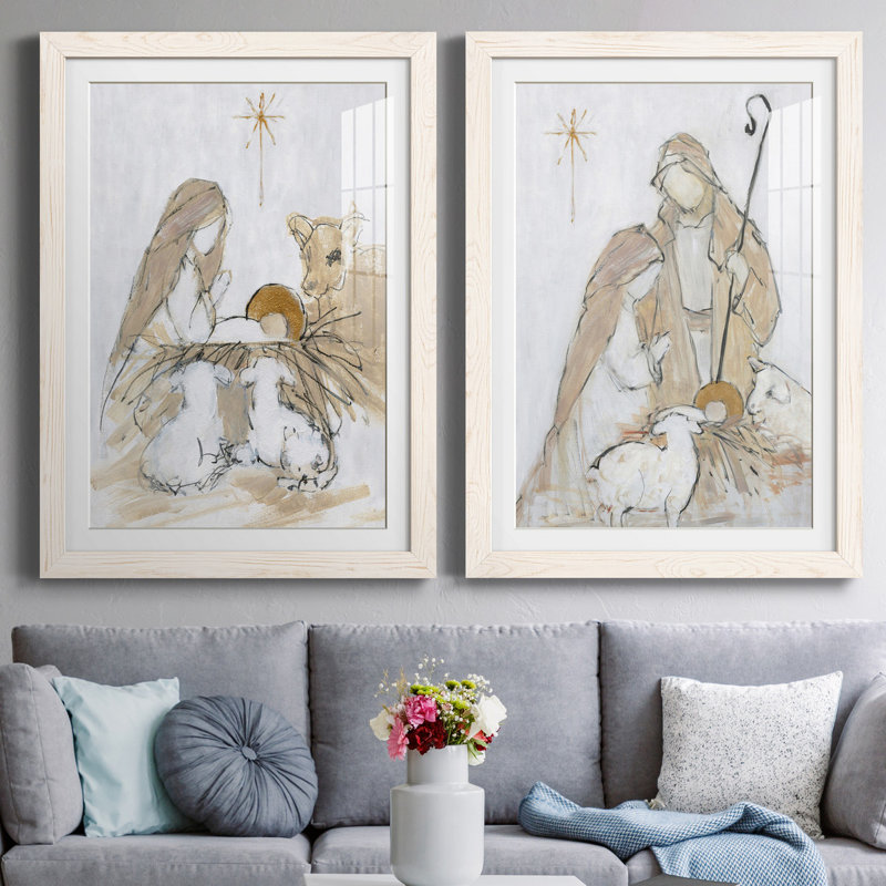 Sainte nuit, ensemble de 2 impressions, Impression encadrée avec passe-partout, H 44 po x l 31 po, Blanc