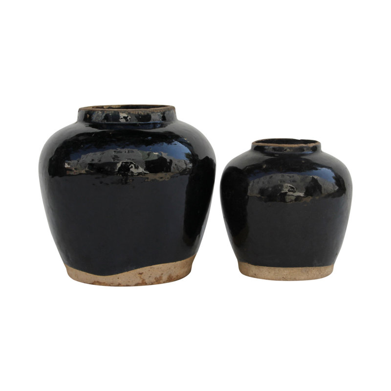 Black 9'' Indoor / Outdoor Porcelain Floor Vase, 9" H x 9" W x 9" D