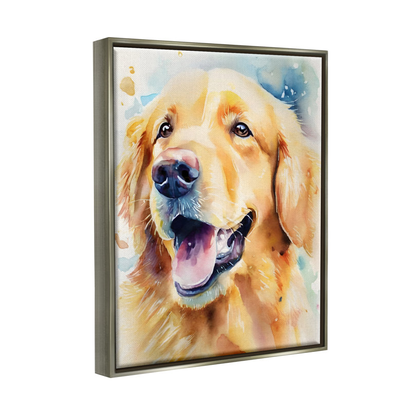 Ba-504-Floater Happy Retriever Portrait, reproduction d'art sur toile, Cadre flottant gris lustré