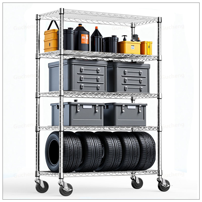 Étagère de rangement en acier robuste à 6 niveaux avec tablettes et roulettes réglables, parfaite pour la maison et le bureau
