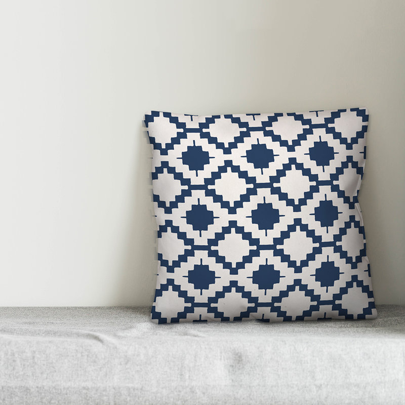  Coussin décoratif intérieur / extérieur Boho Aztec, 20 po x 20 po, Pas de bourre, Marine/ Blanc cassé