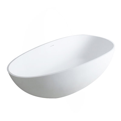Baignoire autoportante de 67 po à surface solide, baignoire de trempage autoportante en résine d'ingénierie de luxe avec trop-plein et bonde escamotable pour salle de bain contemporaine, blanc mat 24S02-67MW