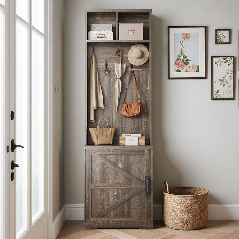 Entryway Hall Tree with Shoe Storage, Tan