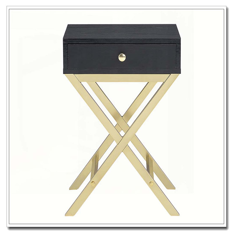 Table d'appoint rectangulaire 1 tiroir noire et laiton