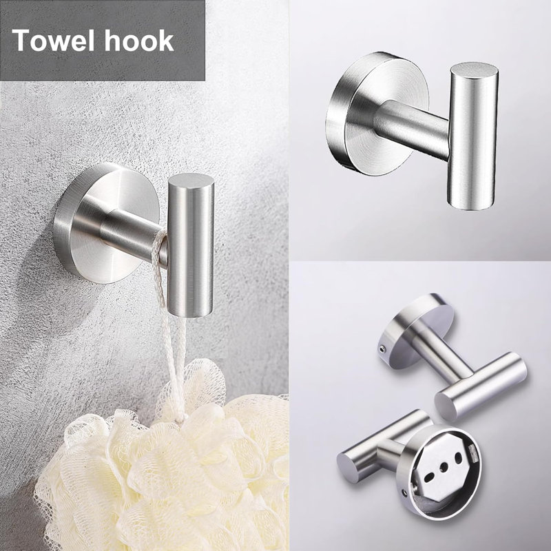 Premium Bathroom Hardware Set - 5 Piece SUS304 Stainless Steel Towel Bar, Hooks, Toilet Paper Holder & Towel Ring - Heavy Duty Wall Mounted Bathroom Accessories