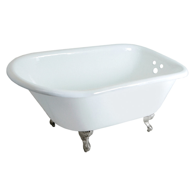 Kingston Brass Aqua Eden 48-Inch Cast Iron D-Shaped Roll Top Clawfoot Tub (3-3/8-Inch Wall Drillings), Brushed Nickel