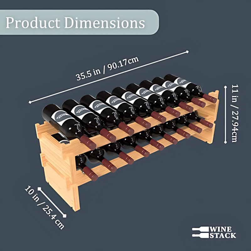 Support à vin empilable en bambou pour le comptoir - aucun assemblage d'outils, peut contenir 18 bouteilles, un rangement peu encombrant pour le vin et les spiritueux dans de petits espaces