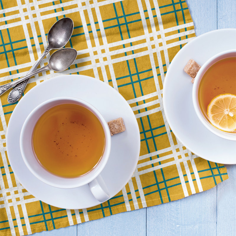 Plaid Tea Towel Kitchen Towel, Polyester, Yellow/White/Teal