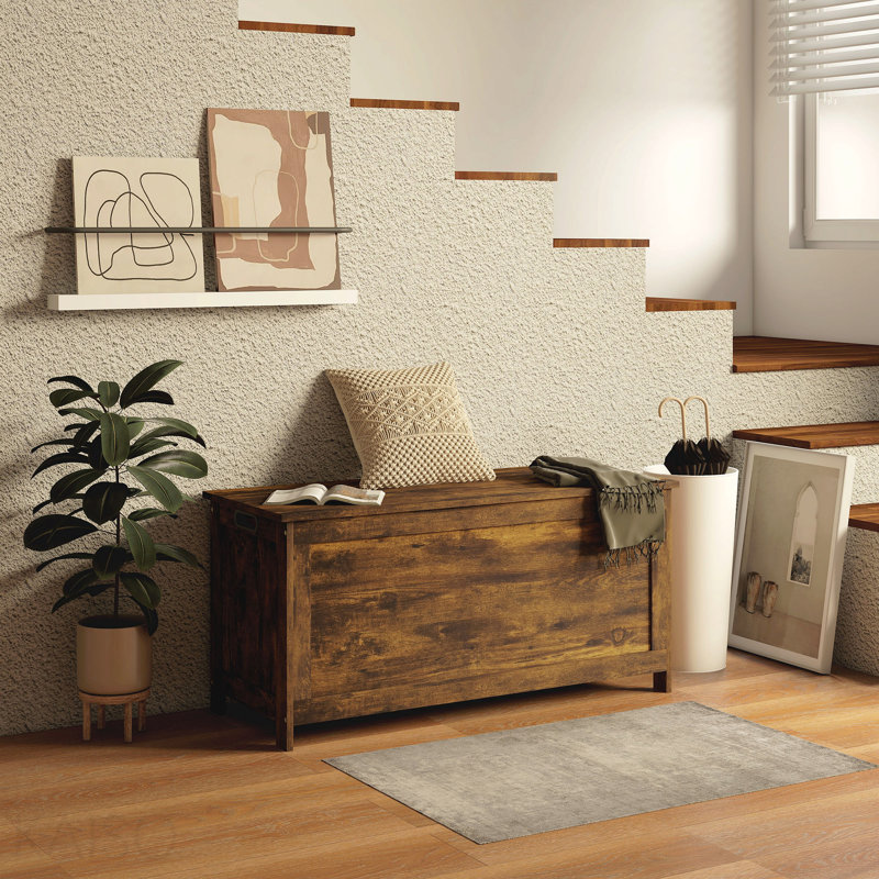 Coffre de rangement 39,4 po avec 2 charnières de sécurité, boîte en bois, brun rustique, Brun rustique