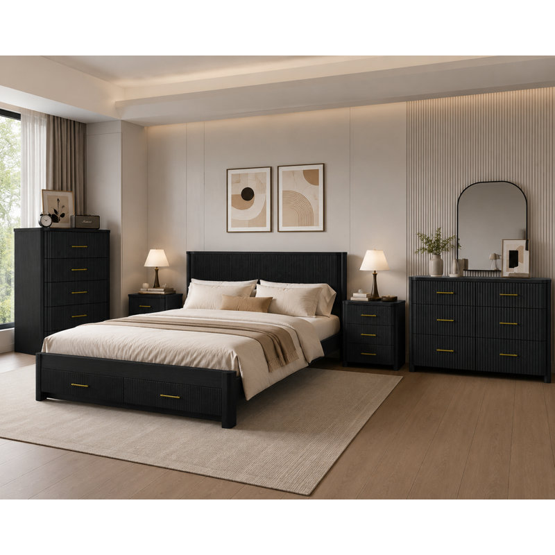 Ensemble de lit grand 5 pièces, Grand lit, Black Oak