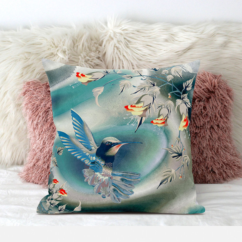Housse de coussin en polyester pour l'intérieur et l'extérieur, 20 po x 20 po, Turquoise / Bleu