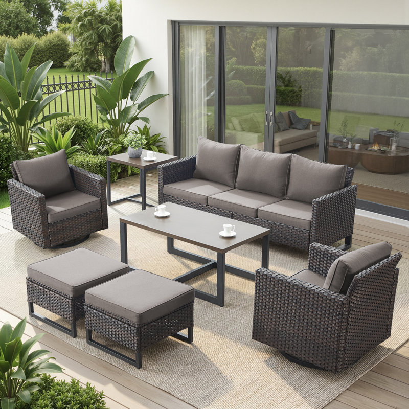 Nazime Vesna 7 Piece Sofa Seating Group with Cushions, Gray, Brown