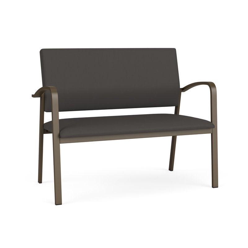 Newport Waiting Reception Loveseat Metal Frame, Patriot Plus Charcoal - Wipe Clean Vinyl, Bronze