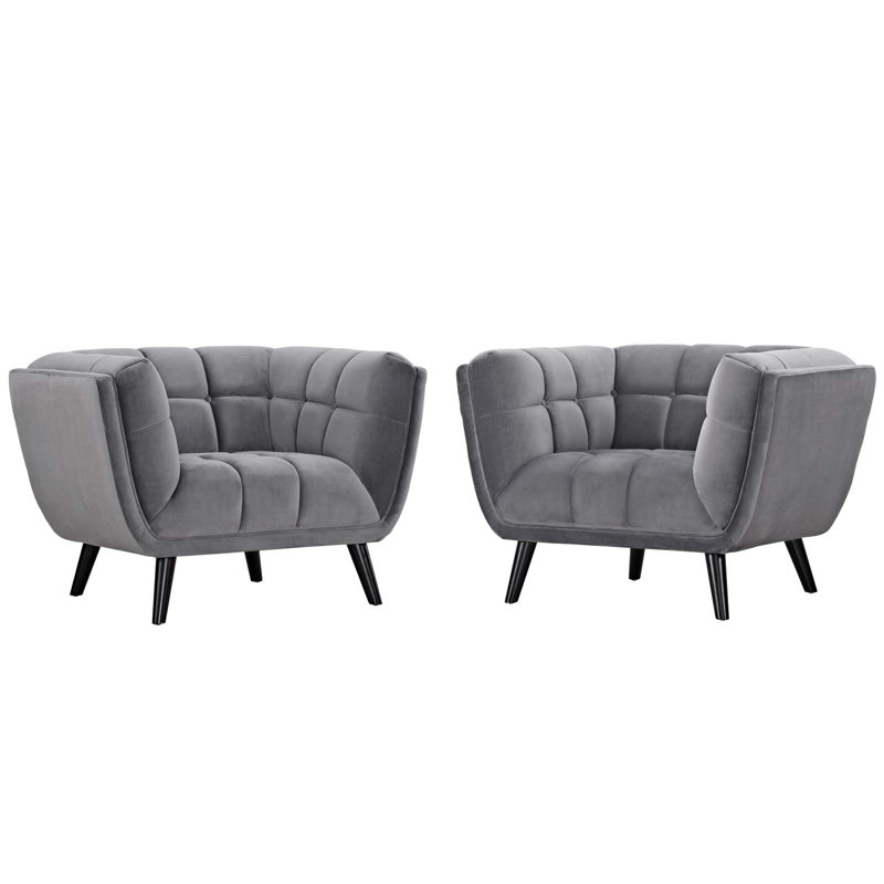 Modway Carson Carrington Karhula Upholstered Armchair Set, Gray Performance Velvet
