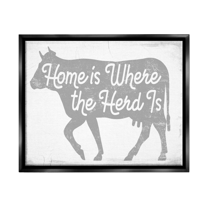 «Home Is Where Herd Is» par Lil 'Rue - Impression sur bois, H 17 po x l 21 po x P 1,7 po, Cadre flottant noir de jais