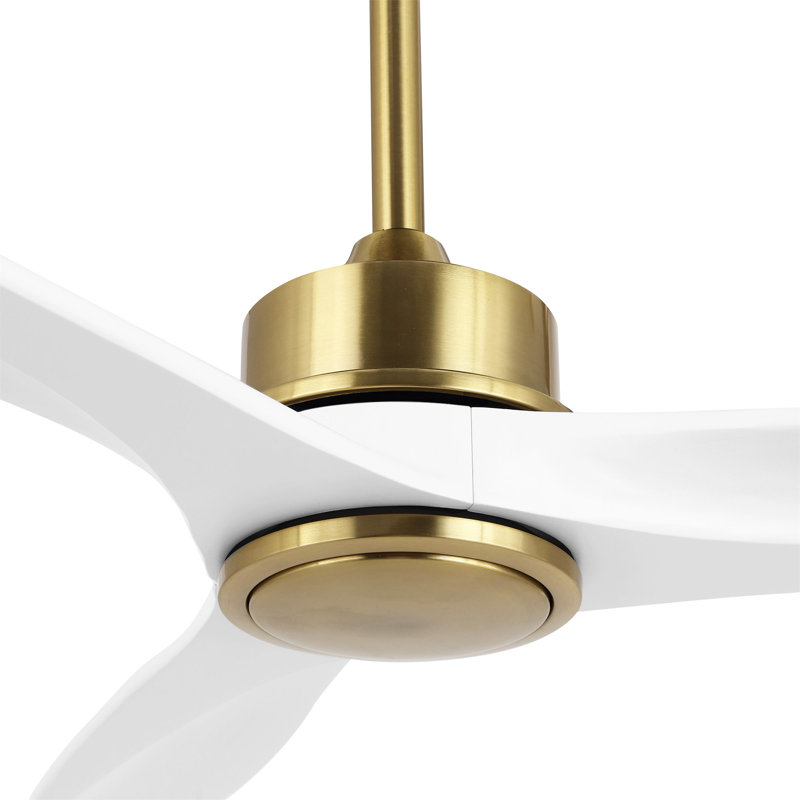 Ventilateur de plafond à 3 pales en bois massif avec télécommande Wivenhoe, Or / blanc cassé, 60 po de largeur, Sans lumière