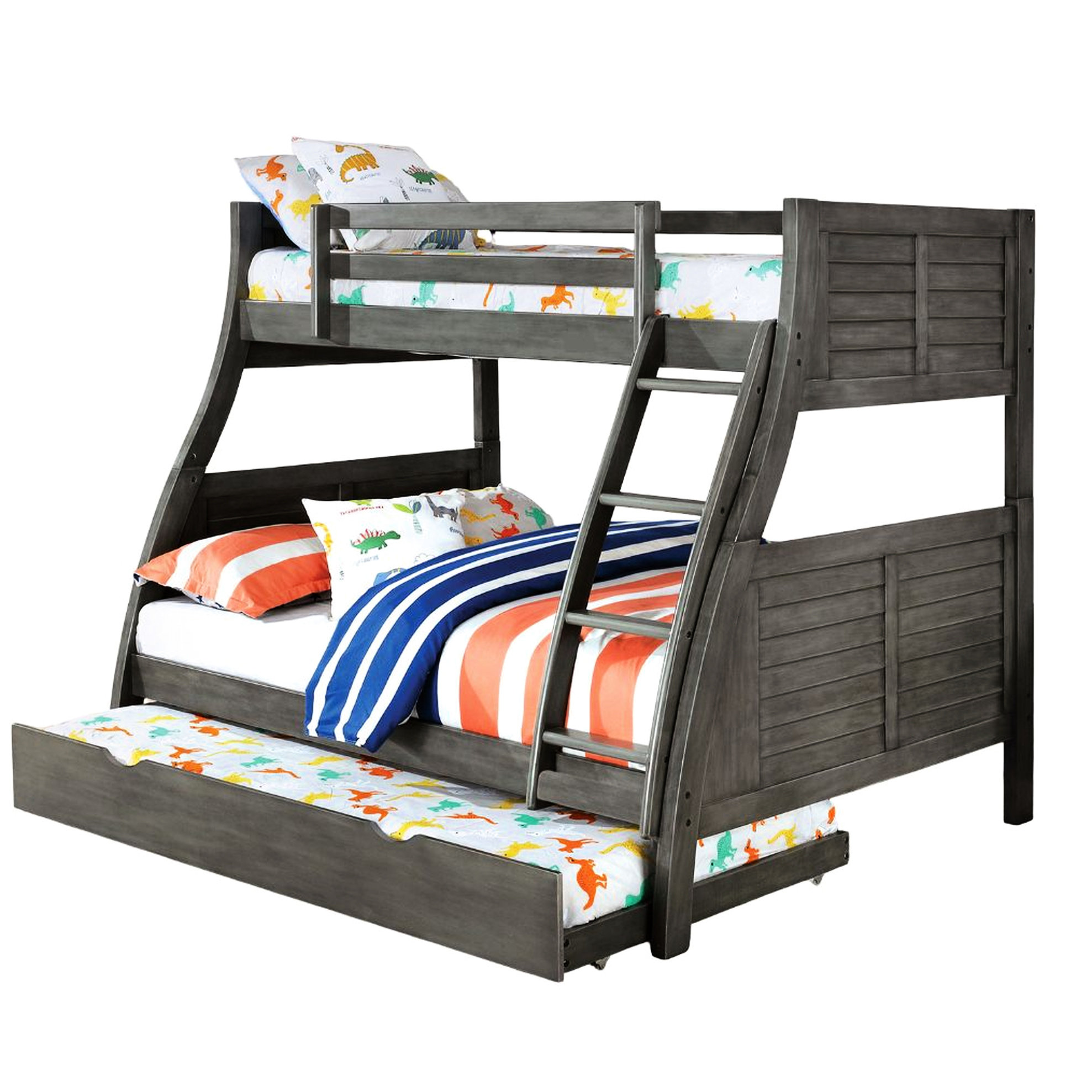 Hokku Designs Gray Solid Wood Twin Over Full Bunk Bed With Transitional ...