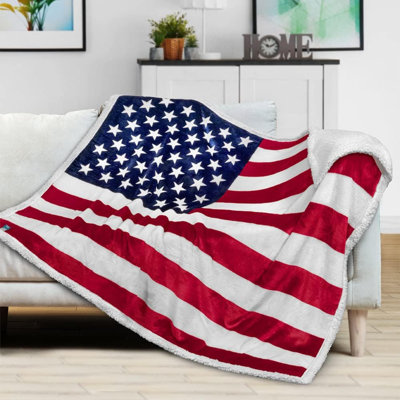 Couverture patriotique du drapeau des États-Unis - jeté du drapeau américain pour canapé-lit, réversible en molleton de sherpa en microfibre douce, cadeau du 4 juillet - ancien militaire des États-Unis - drapeau américain 50 x 60 po
