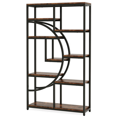 Étagère de coin 68,89 "à 5 niveaux de style rustique brun et noir avec 9 tablettes de rangement pour le salon, la chambre à coucher