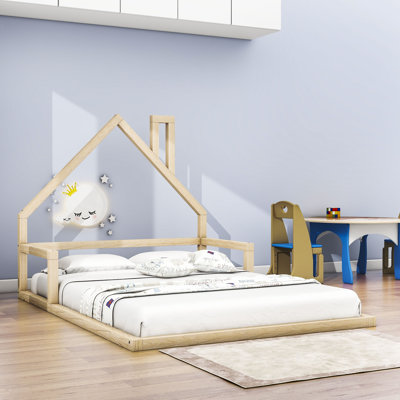 Full Size Wood Platform Bed with Detachable Roof