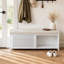 Banc à chaussures en volets vieillis avec rangement et coussin, charme rétro pour salon et entrée-1225460059