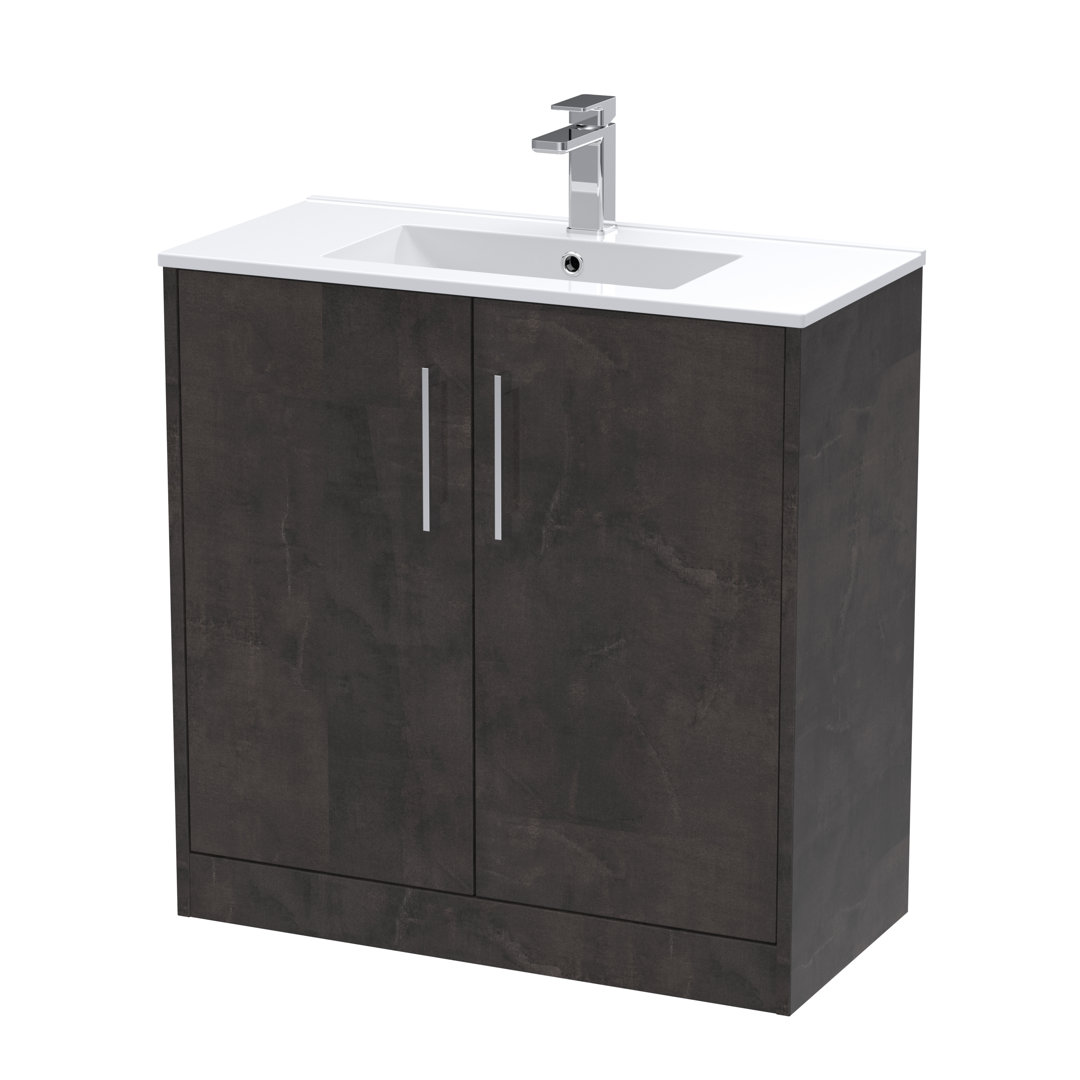 B&Q - Juno Floor Standing 2 Soft Close Door Vanity Unit With Minimalist 1 Tap Hole Basin In Metallic Slate Finish800mm - Image 3