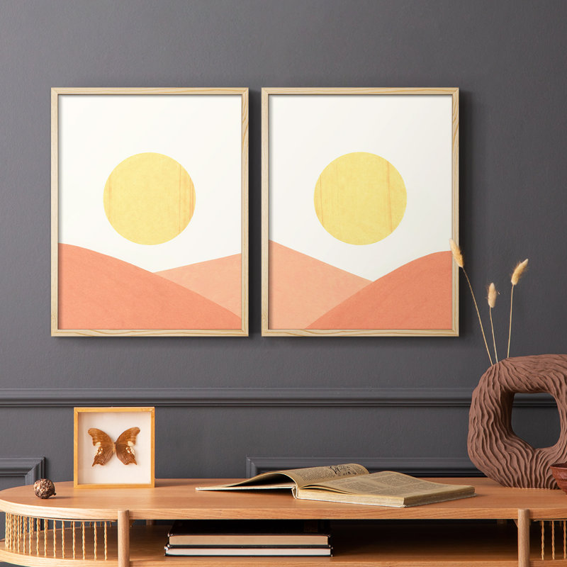 Simple Boho Sun I - impression encadrée de qualité supérieure - prête à être accrochée - aucun clou requis - aucun clou requis