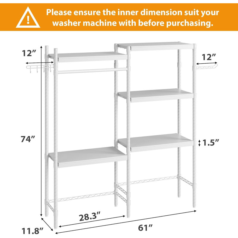 Laundry Room Organization And Storage, 5 Tier Wood Over The Washer And Dryer Storage Shelf With Drying Clothes Racks, White