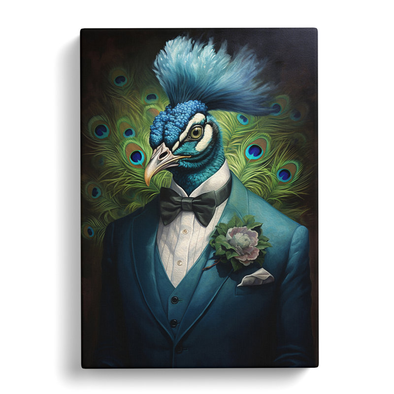 Peacock In A Suit Painting No.2 - Single Picture Frame Print, 60cm H x 40cm W x 3cm D