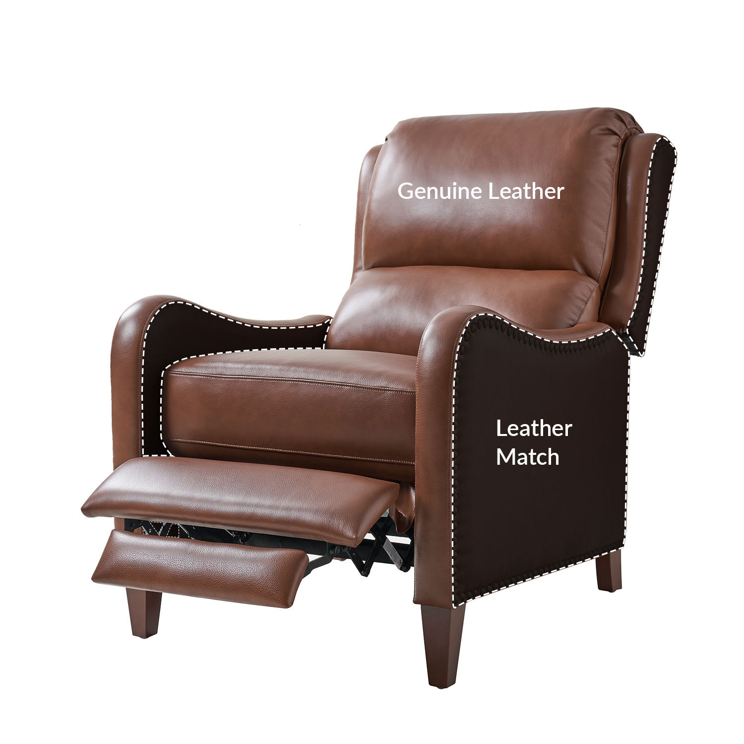 Beecher 28.75" Wide Leather Club Recliner, Brown Full Grain Leather