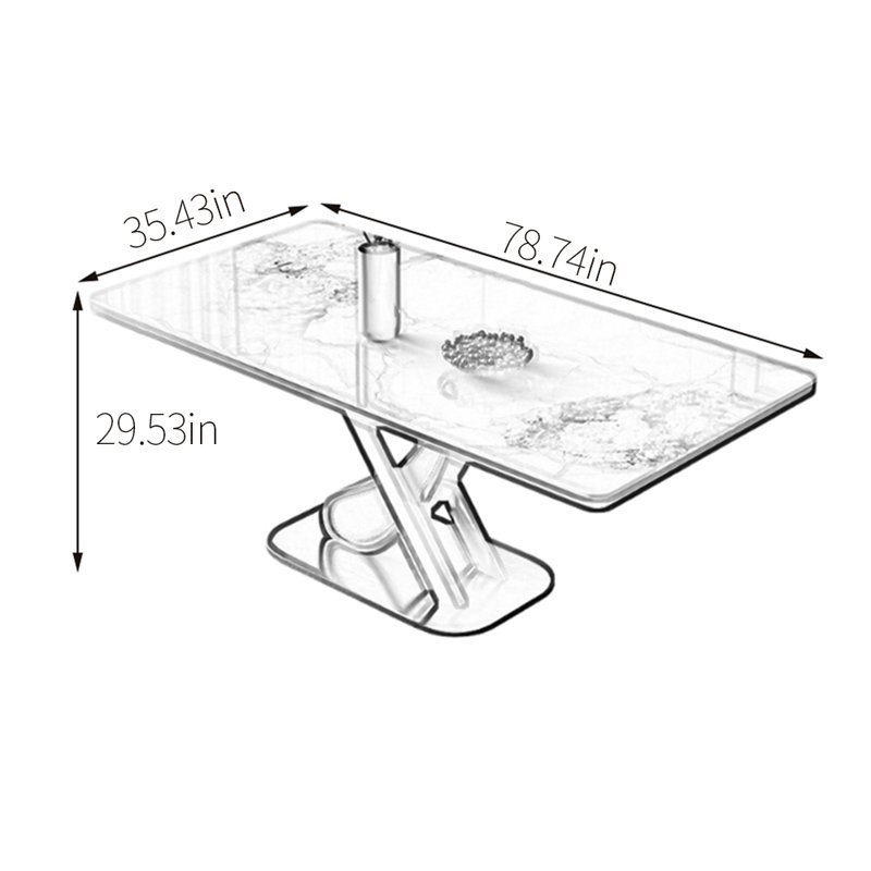 Table de salle à manger unique en pierre frittée, H 29,53 po x L 78,74 po x l 35,43 po, Gris