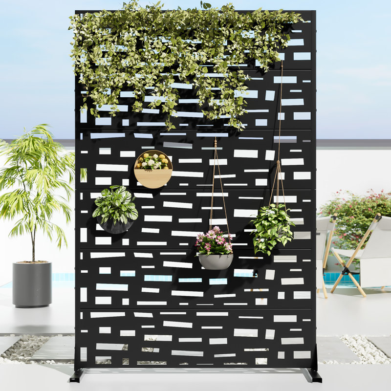 Metal Outdoor Privacy Screen, Black, 72" H x 47" W x 16" D