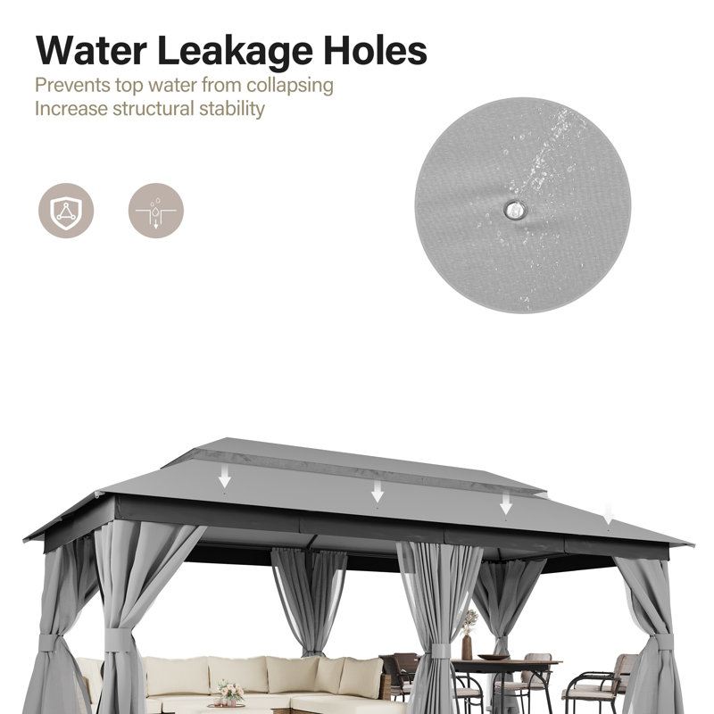 Gray Steel 8x8 Patio Gazebo with Curtains