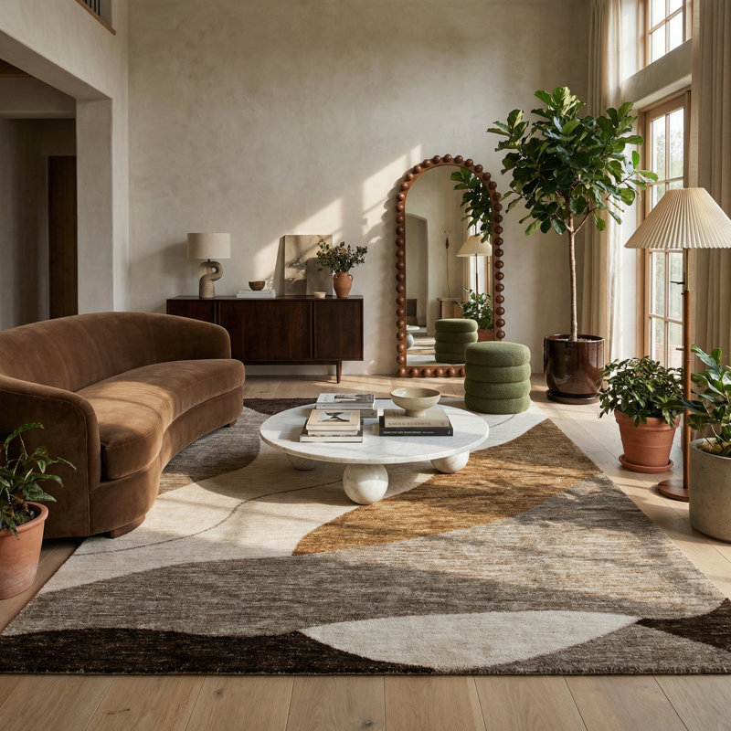 Rug Branch Eira 8' x 11' (7'10" x 10'10") Beige/Brown Abstract Indoor Area Rug, Comtemporary, Medium Pile, Stain-Resistant Carpet - Living Room, Bedroom, Dining Room, and Kitchen