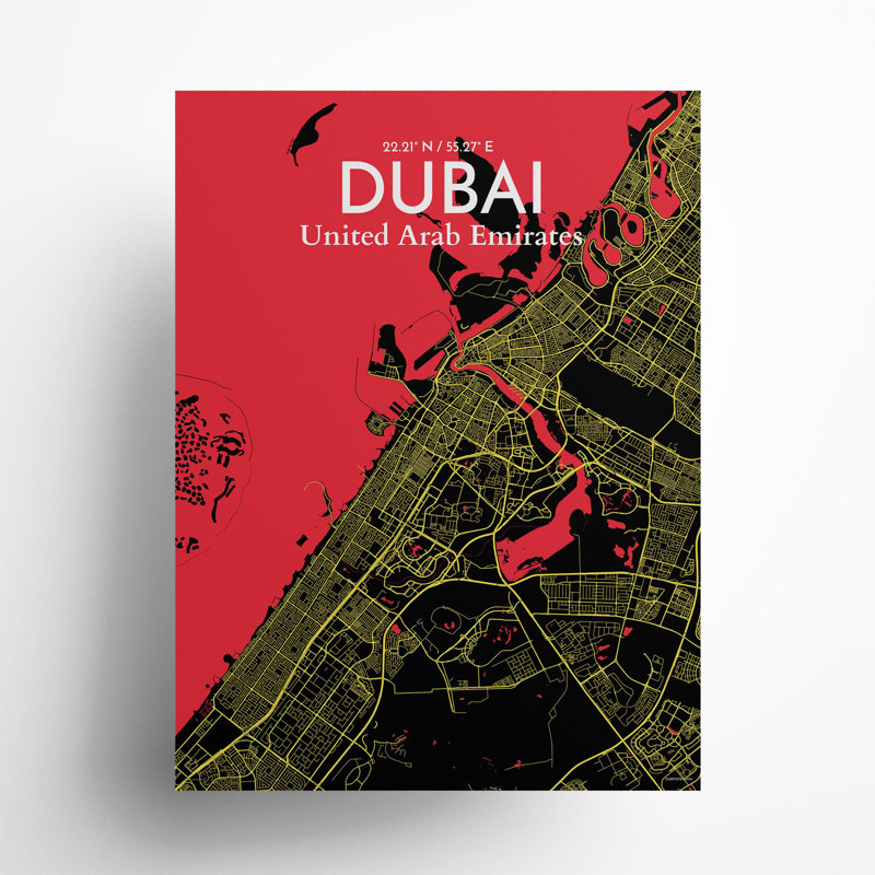 Dubai City Map In Contrast - No Frame Print, 24cm H x 18cm W x 0.05cm D