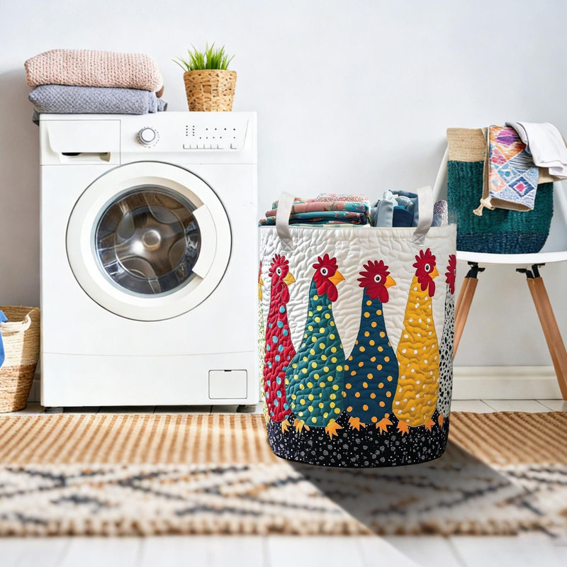 Quilted Laundry Basket Boho Fabric Floral Storage Hamper For Nursery Bedroom Laundry Room Clothes Toys