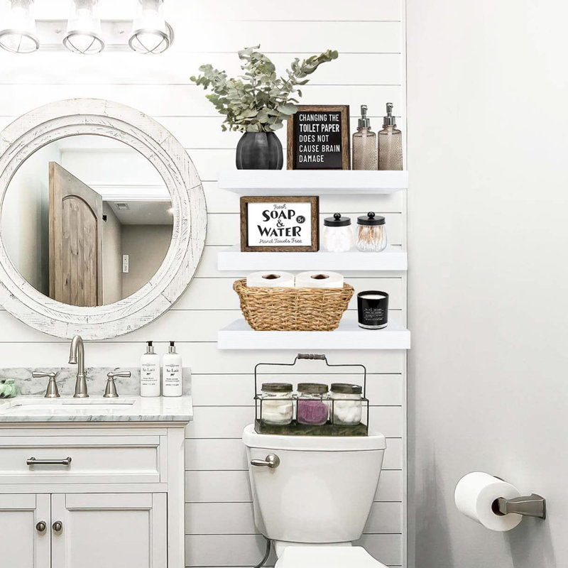 Dawnesha 3 Piece Solid Wood Floating Shelf, White