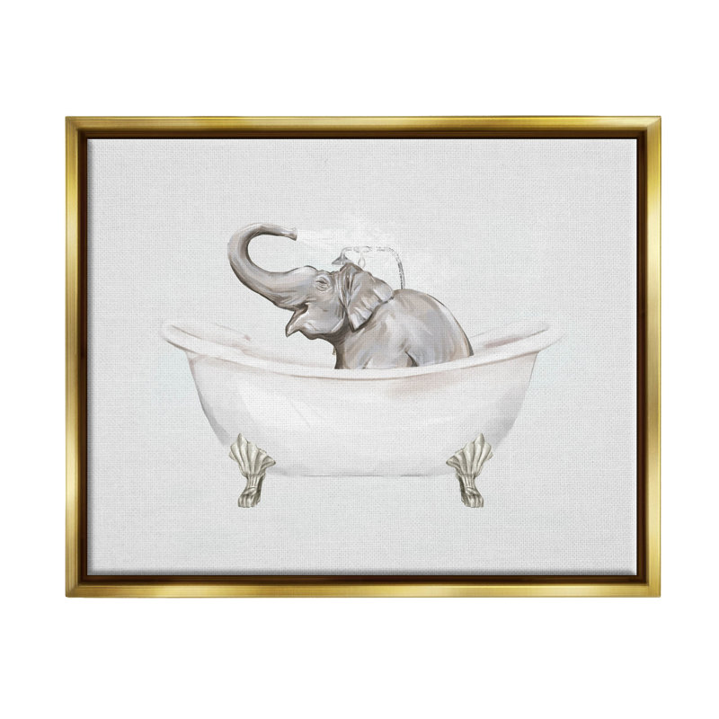 «Happy Elephant Splashing Bathaign», art mural encadré flottant doré par Ziwei Li, H 17 po x l 21 po x P 1,7 po