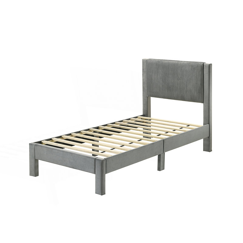 Lit plateforme simple tapissier 1pc, Gris clair