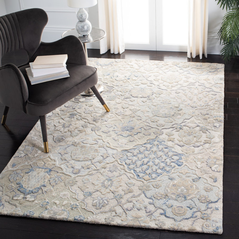 Aurelijus Oriental Handmade Tufted Wool Gray/Blue Area Rug, Rectangle 10' x 14'