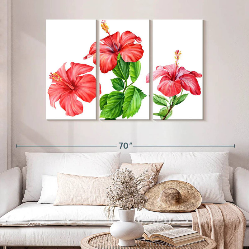 Harnek Hibiscus Flowers Watercolor, 32" H x 50" W