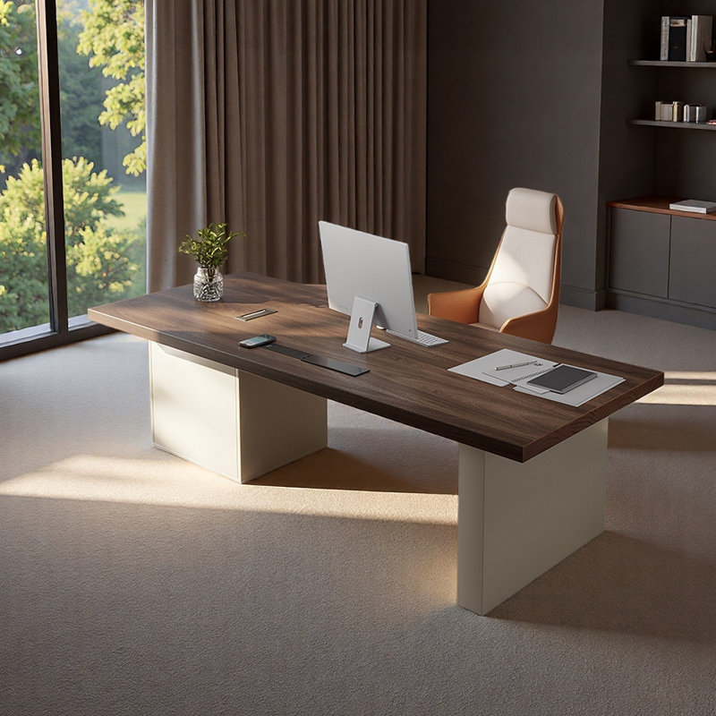 Bureau de qualité supérieure en noyer, H 28,74 po x l 94,49 po x P 31,5 po