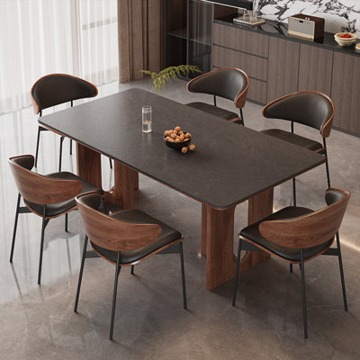 Modern Rectangular Rock Slab Dining Table Set